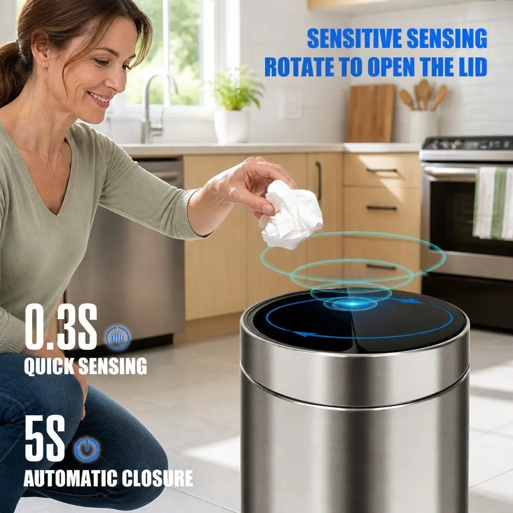 40L Touchless Stainless Steel Kitchen Trash Can Automatic Sensing Bin