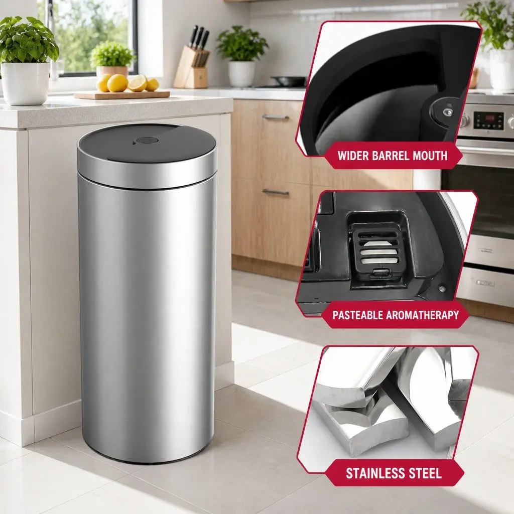 40L Touchless Stainless Steel Kitchen Trash Can Automatic Sensing Bin