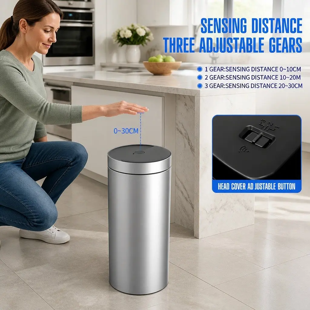 40L Touchless Stainless Steel Kitchen Trash Can Automatic Sensing Bin