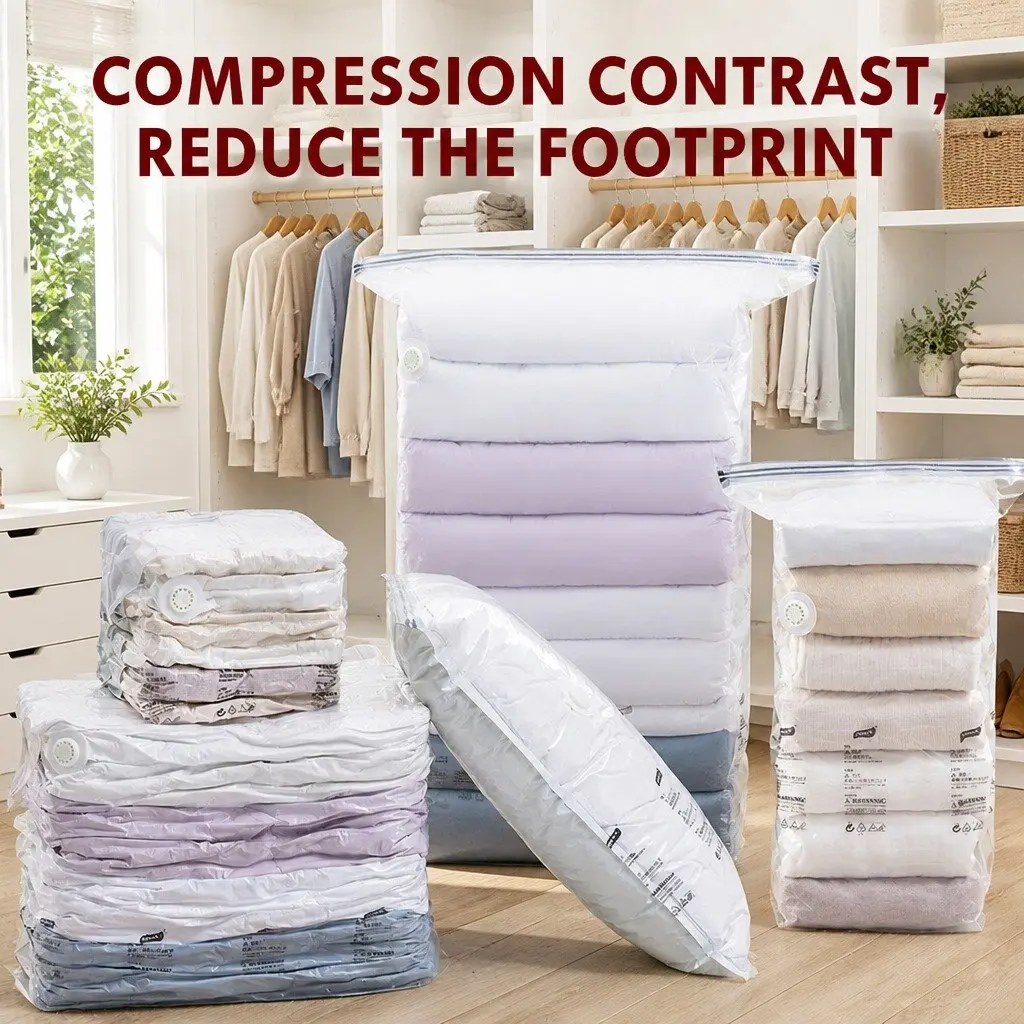 Vacuum Compression Storage Bag White S Size Airtight Waterproof Seal