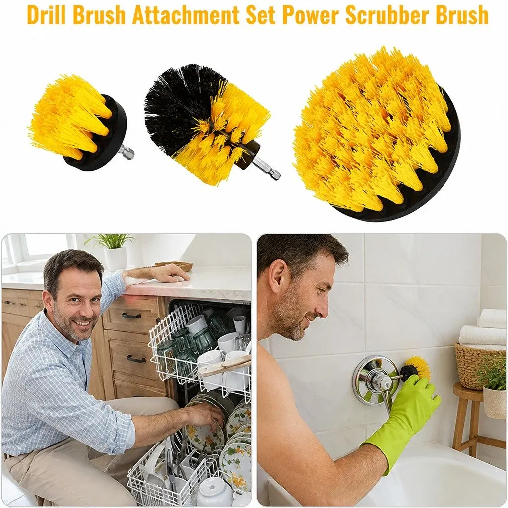 Electric Drill Cleaning Brush Head Set Blue 4 Inch Medium Stiffness Nylon Bristles