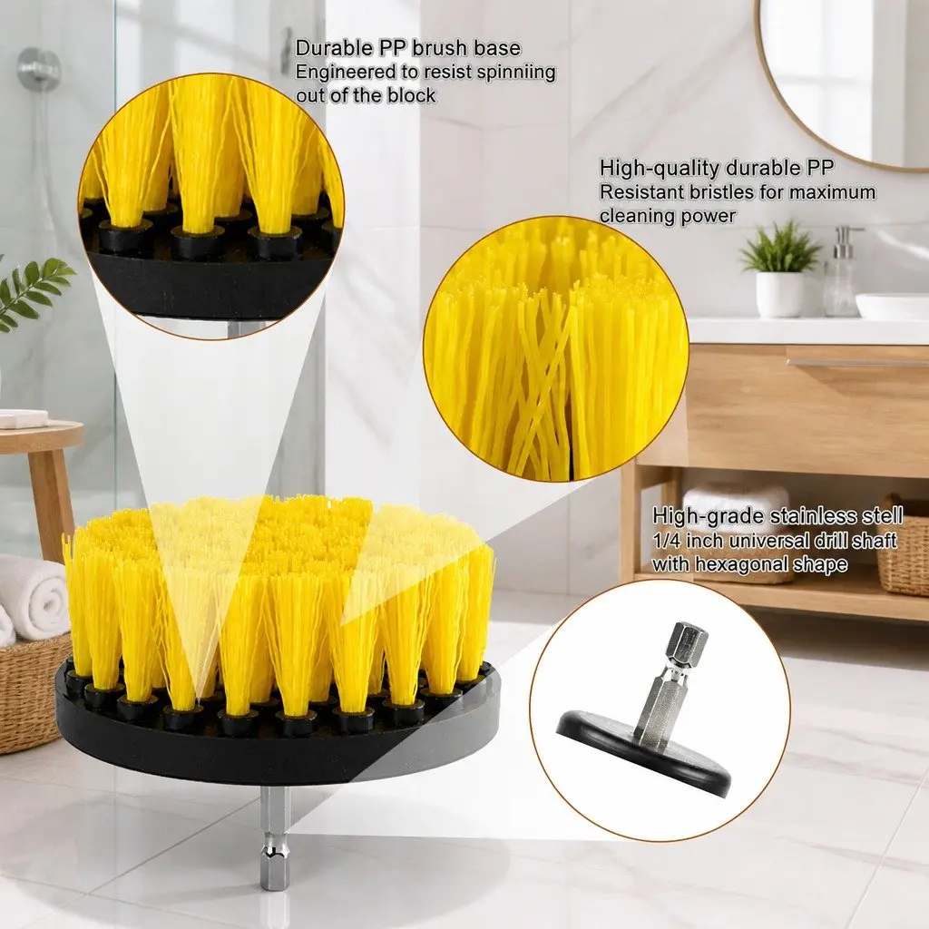 Electric Drill Cleaning Brush Head Set Blue 4 Inch Medium Stiffness Nylon Bristles