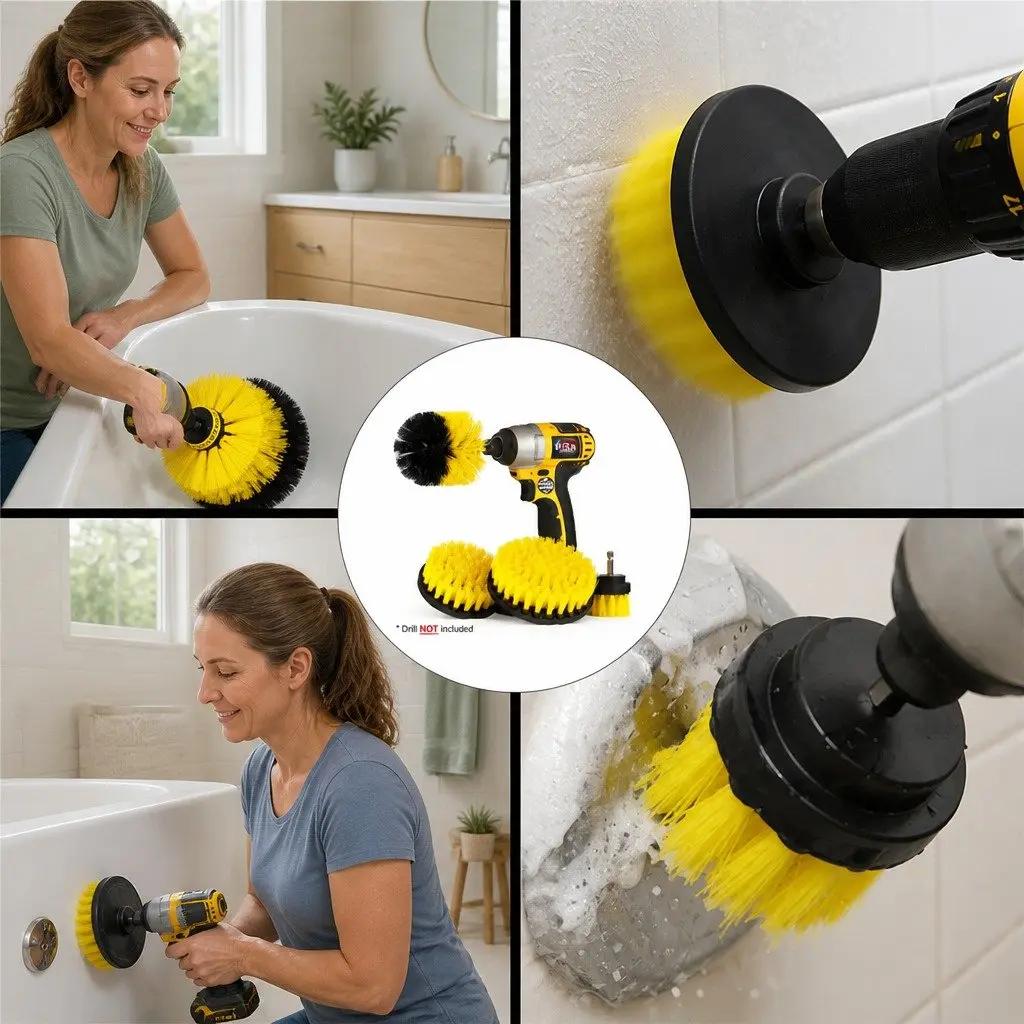Electric Drill Cleaning Brush Head Set Blue 4 Inch Medium Stiffness Nylon Bristles
