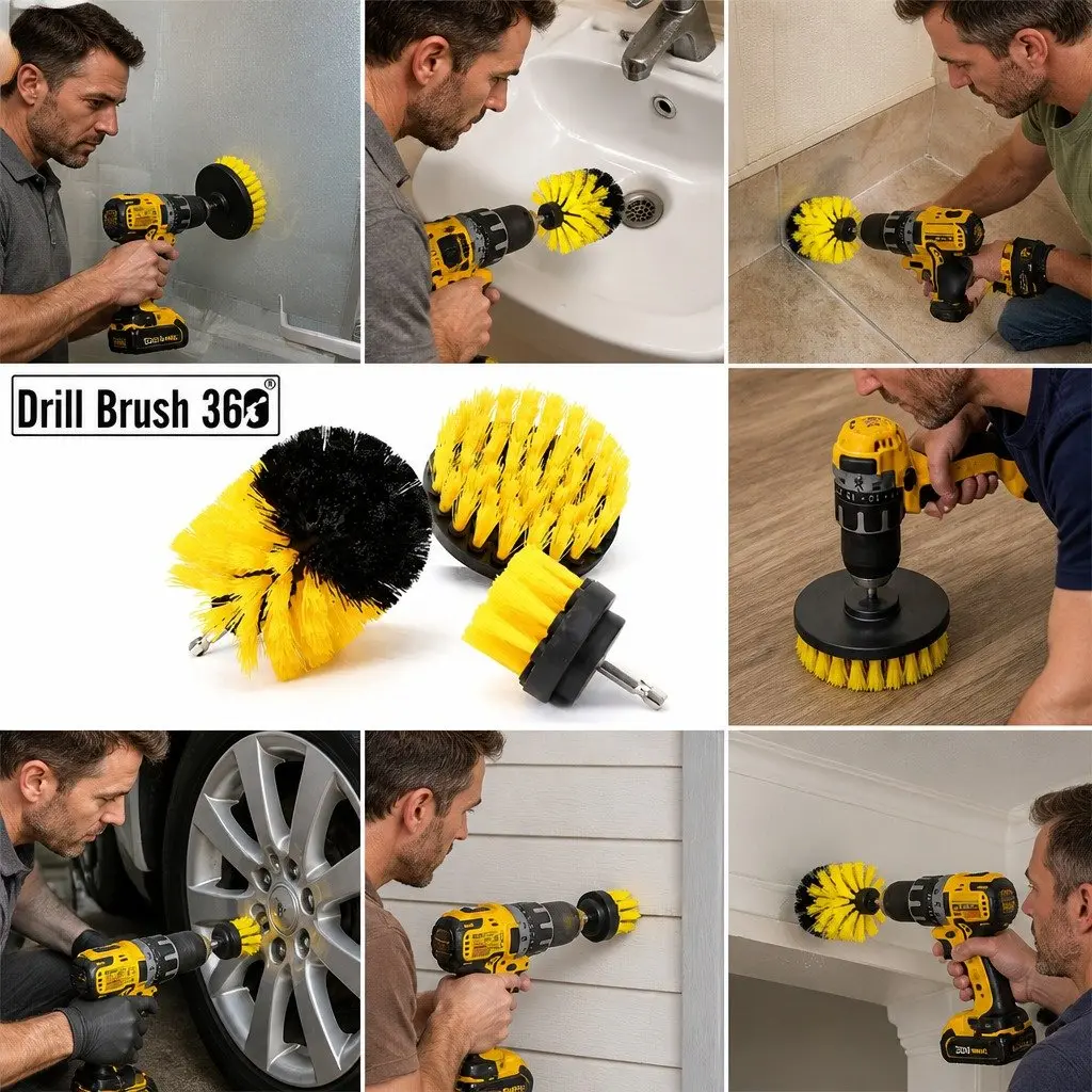 Electric Drill Cleaning Brush Head Set Blue 4 Inch Medium Stiffness Nylon Bristles
