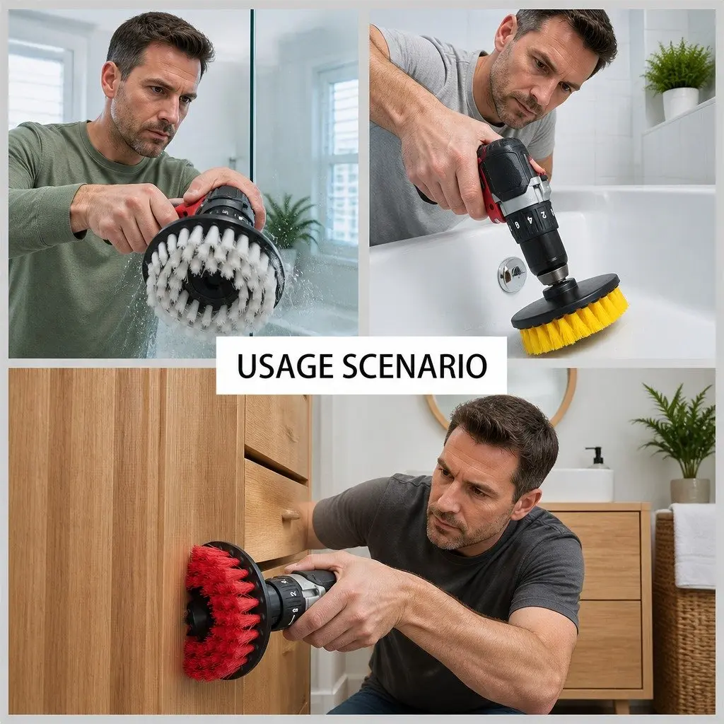 Electric Drill Cleaning Brush Head Set Blue 4 Inch Medium Stiffness Nylon Bristles