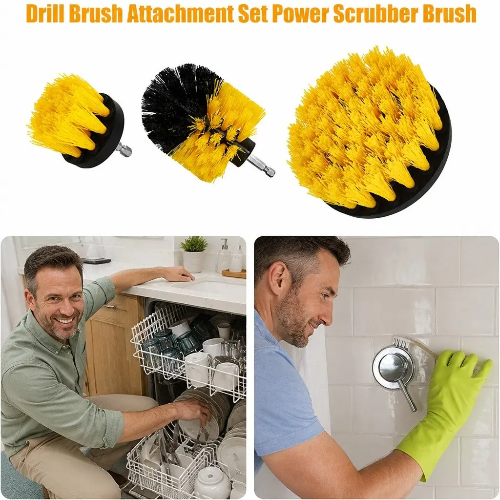 Electric Drill Cleaning Brush Head Set Three-Piece White Black Blue Yellow Red Green 2 3.5 4 Inch Medium Stiffness Nylon Bristles