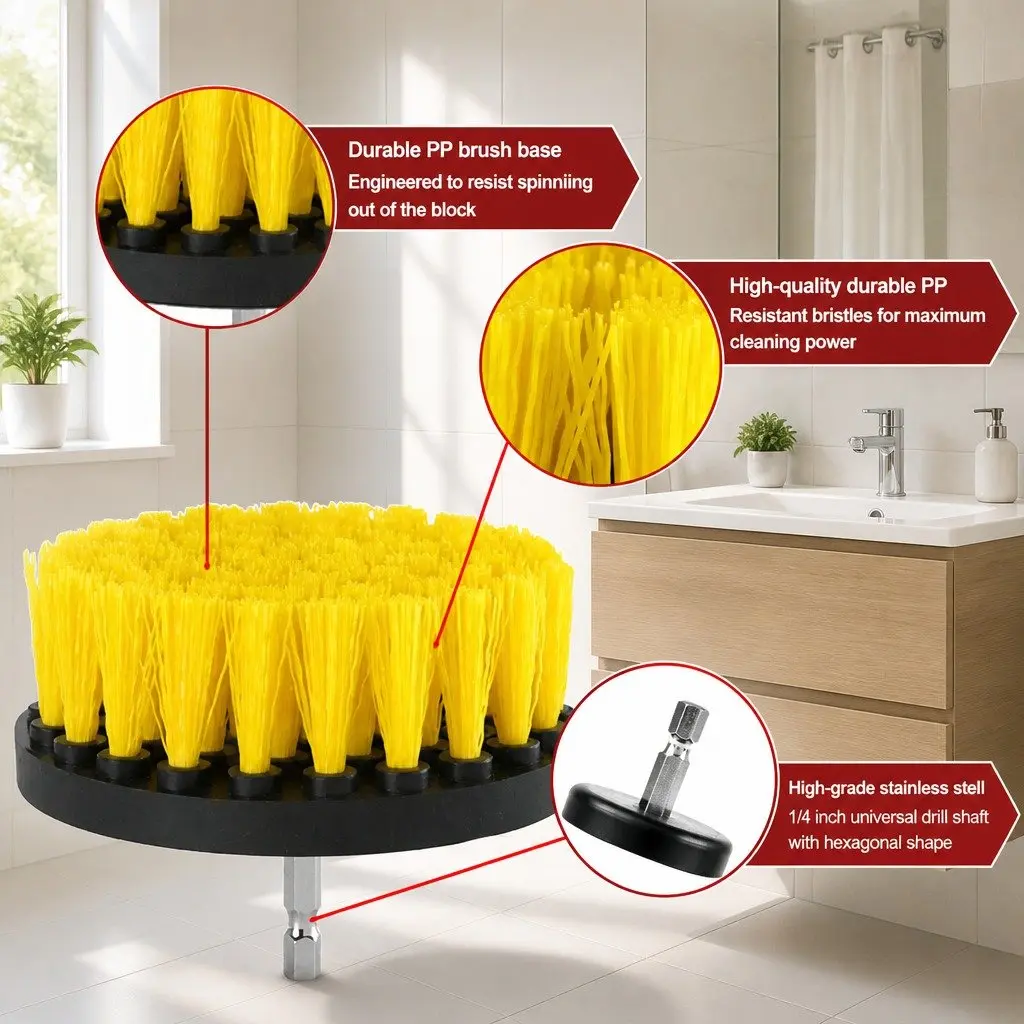 Electric Drill Cleaning Brush Head Set Three-Piece White Black Blue Yellow Red Green 2 3.5 4 Inch Medium Stiffness Nylon Bristles