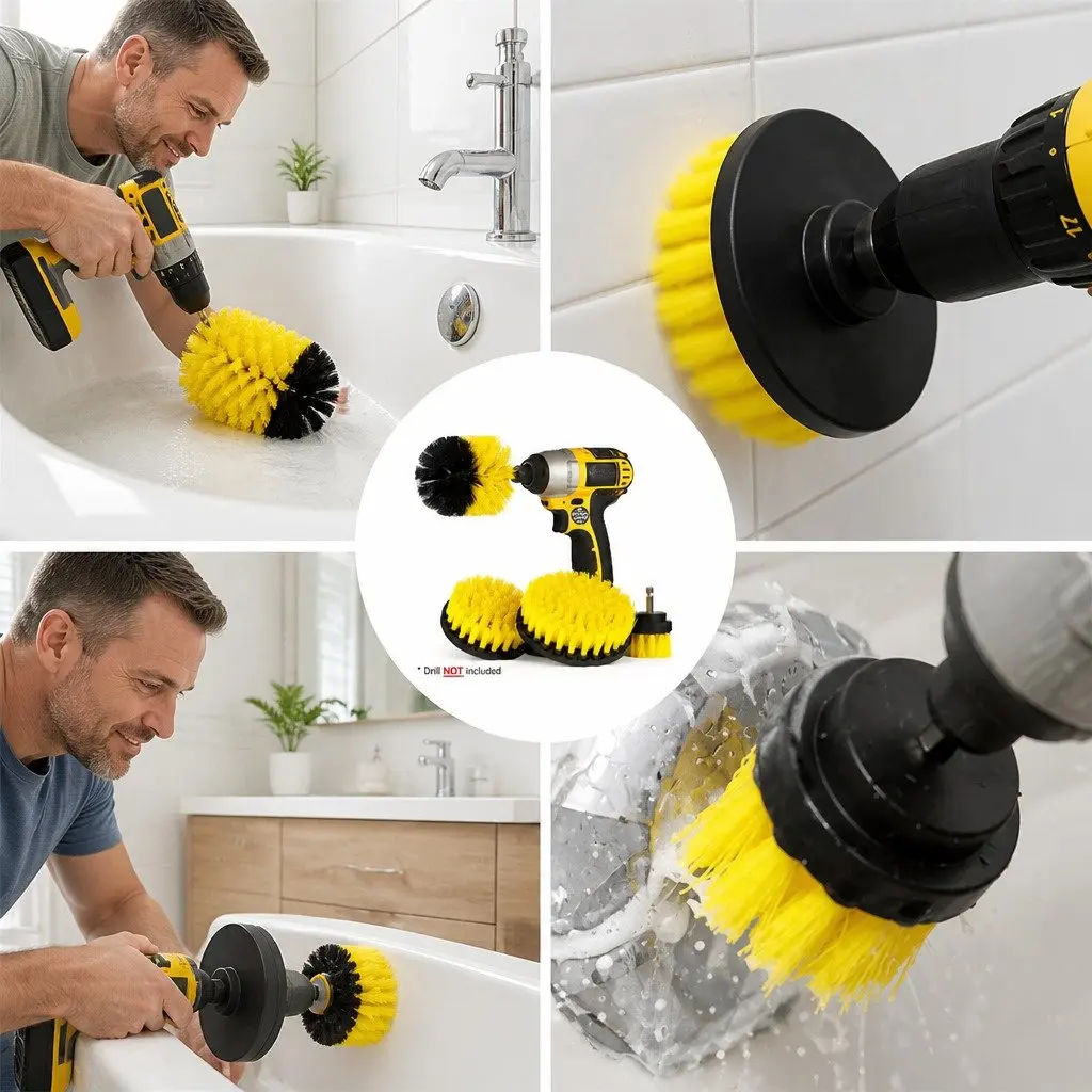 Electric Drill Cleaning Brush Head Set Three-Piece White Black Blue Yellow Red Green 2 3.5 4 Inch Medium Stiffness Nylon Bristles