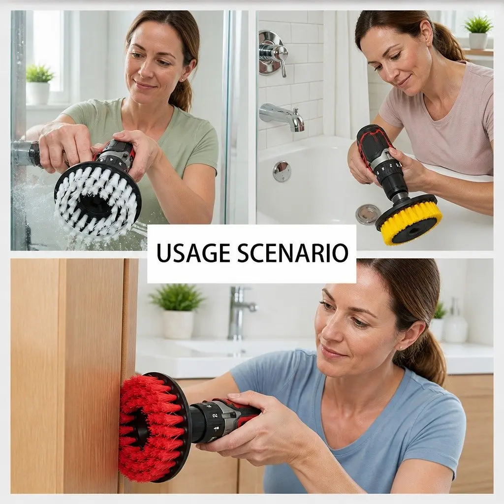 Electric Drill Cleaning Brush Head Set Three-Piece White Black Blue Yellow Red Green 2 3.5 4 Inch Medium Stiffness Nylon Bristles