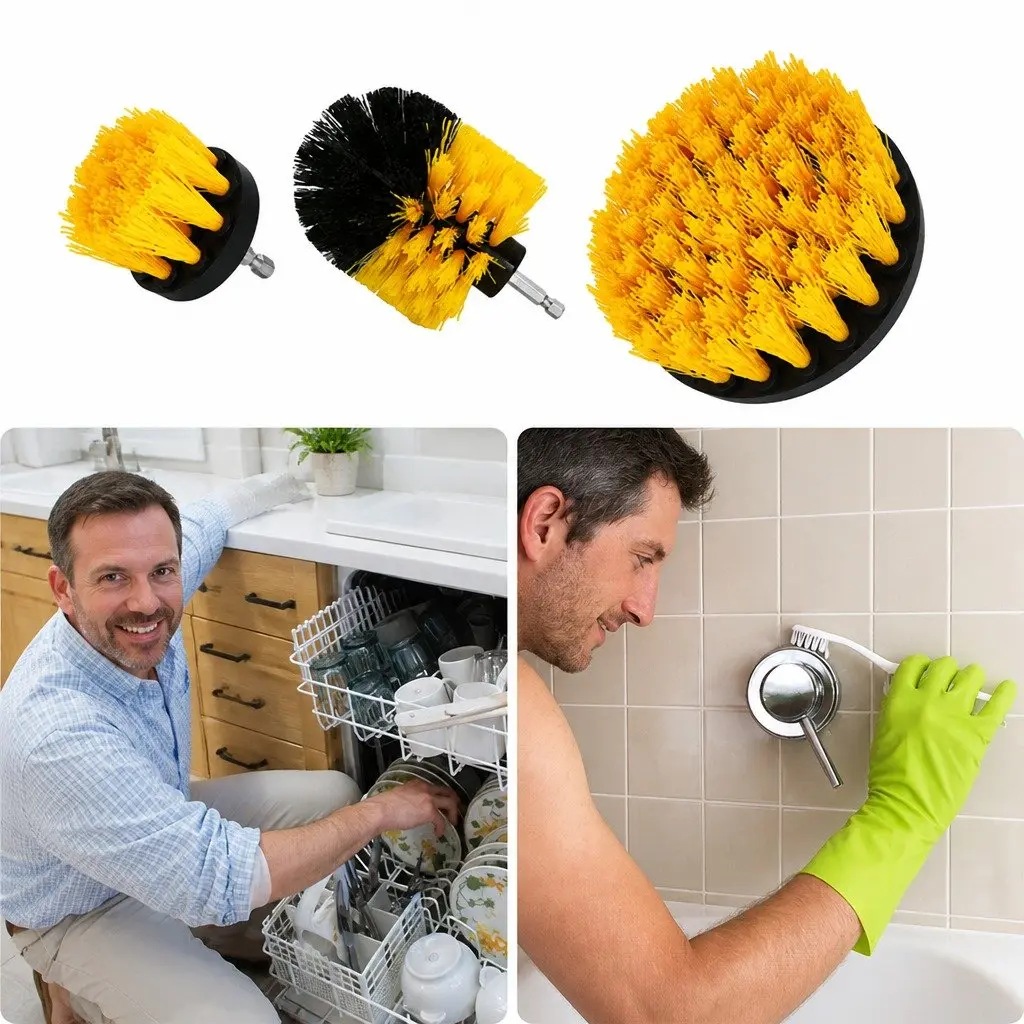 Electric Drill Cleaning Brush Head Set Three-Piece White Black Blue Yellow Red Green 2 3.5 4 Inch Medium Stiffness Nylon Bristles