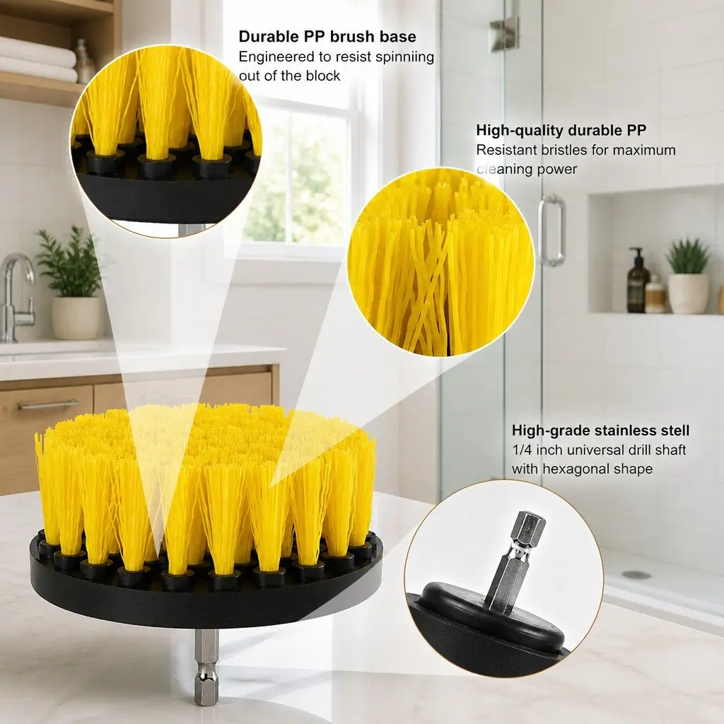 Electric Drill Cleaning Brush Head Set Three-Piece White Black Blue Yellow Red Green 2 3.5 4 Inch Medium Stiffness Nylon Bristles