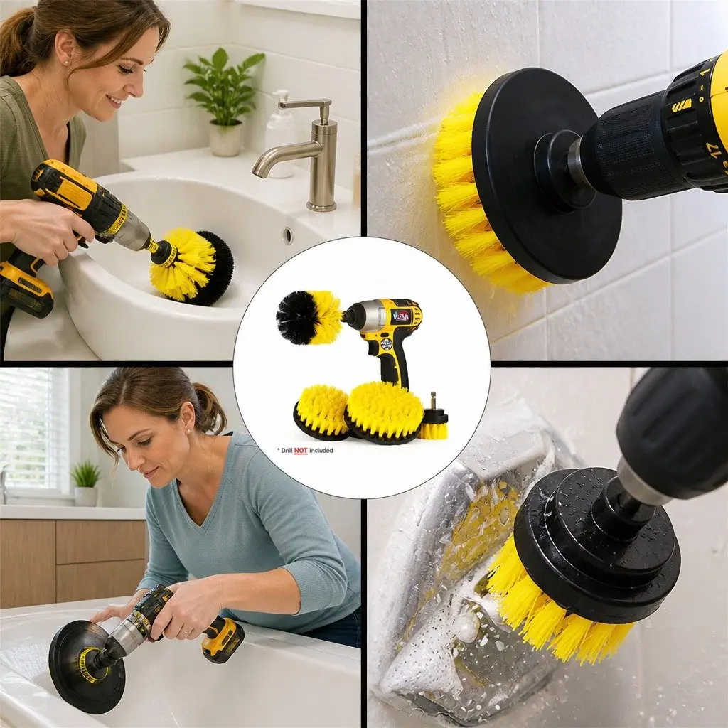 Electric Drill Cleaning Brush Head Set Three-Piece White Black Blue Yellow Red Green 2 3.5 4 Inch Medium Stiffness Nylon Bristles