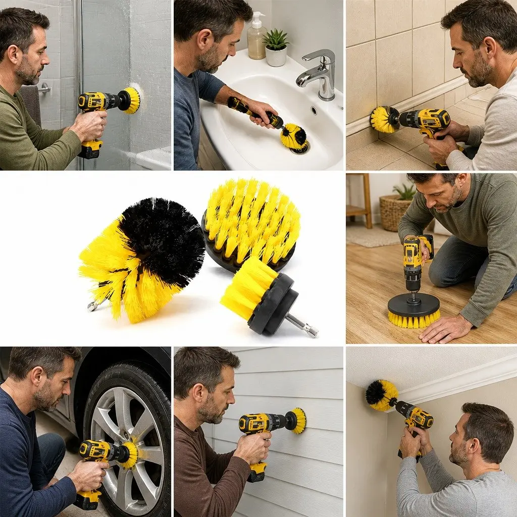 Electric Drill Cleaning Brush Head Set Three-Piece White Black Blue Yellow Red Green 2 3.5 4 Inch Medium Stiffness Nylon Bristles