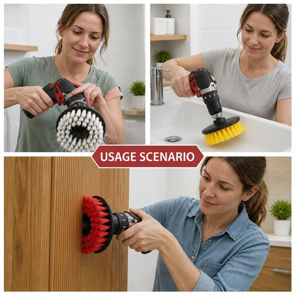 Electric Drill Cleaning Brush Head Set Three-Piece White Black Blue Yellow Red Green 2 3.5 4 Inch Medium Stiffness Nylon Bristles