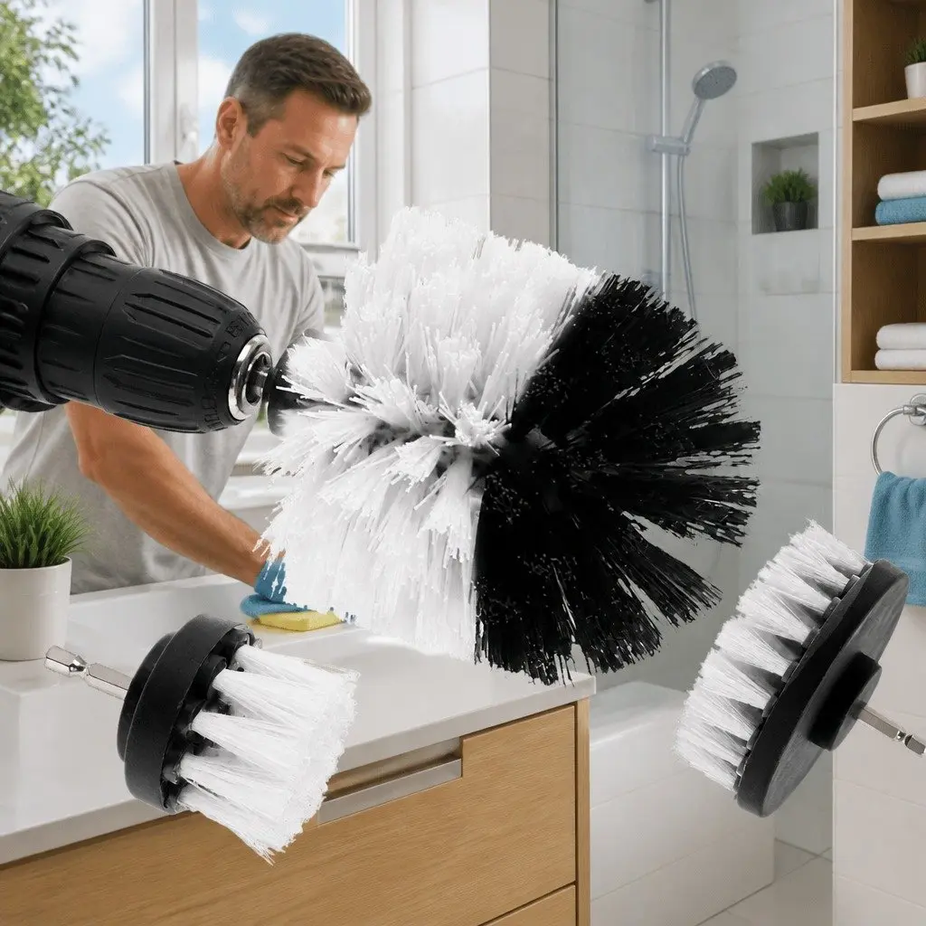 Electric Drill Cleaning Brush Head Set Three-Piece White Black Blue Yellow Red Green 2 3.5 4 Inch Medium Stiffness Nylon Bristles