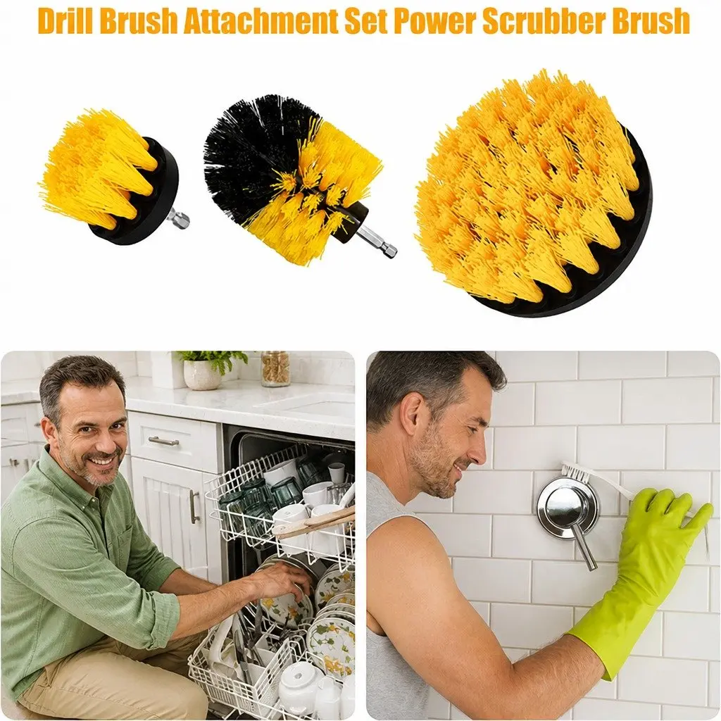 Electric Drill Cleaning Brush Head Set Three-Piece White Black Blue Yellow Red Green 2 3.5 4 Inch Medium Stiffness Nylon Bristles