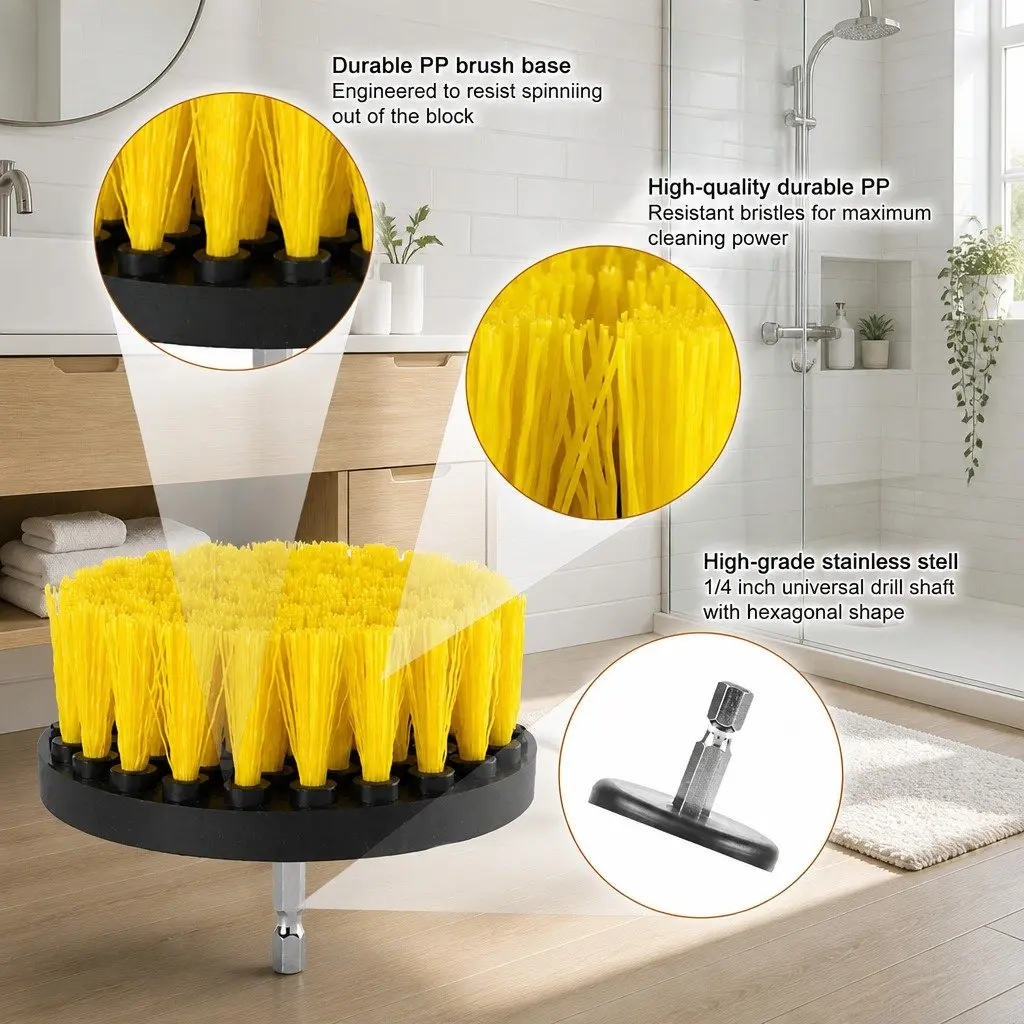 Electric Drill Cleaning Brush Head Set Three-Piece White Black Blue Yellow Red Green 2 3.5 4 Inch Medium Stiffness Nylon Bristles