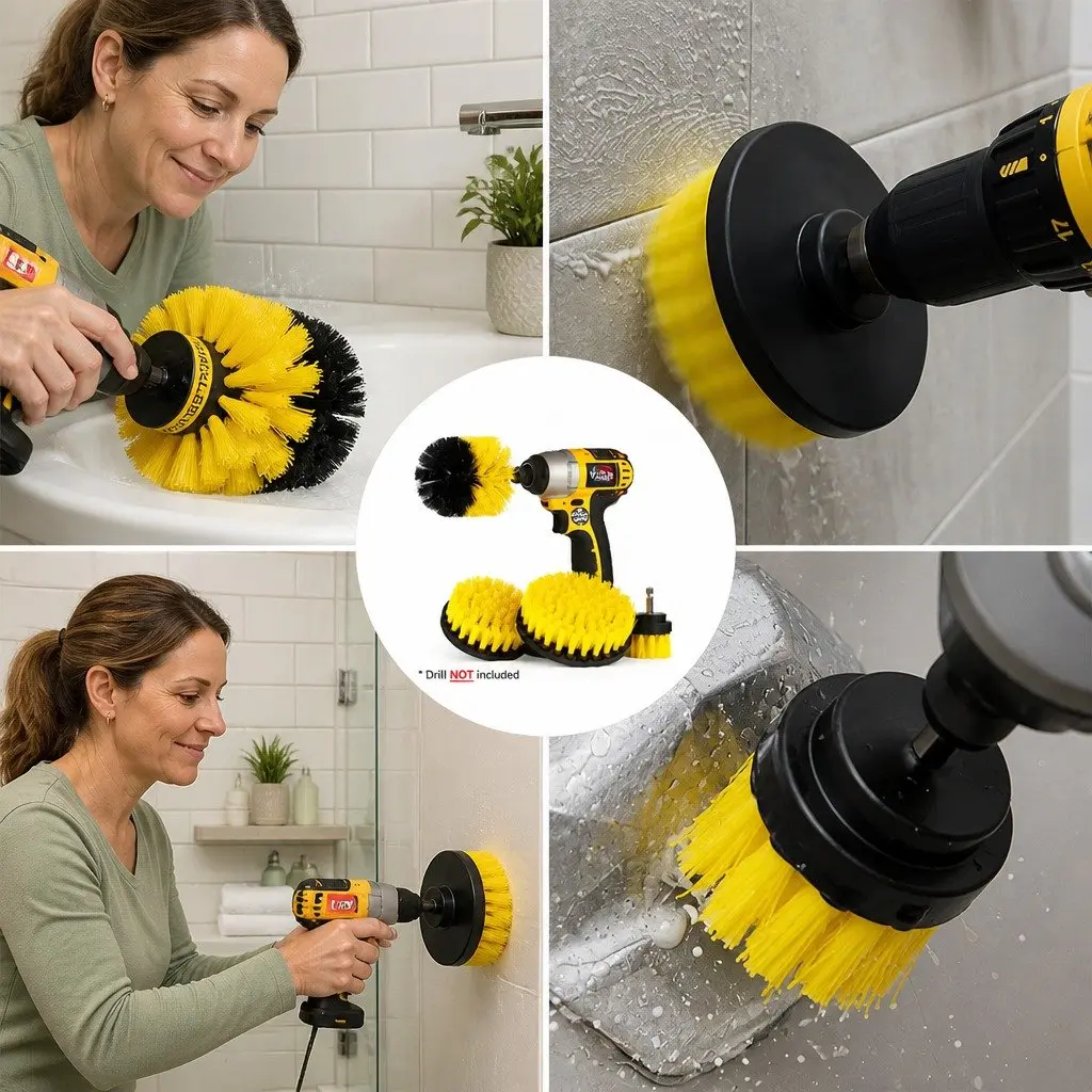 Electric Drill Cleaning Brush Head Set Three-Piece White Black Blue Yellow Red Green 2 3.5 4 Inch Medium Stiffness Nylon Bristles