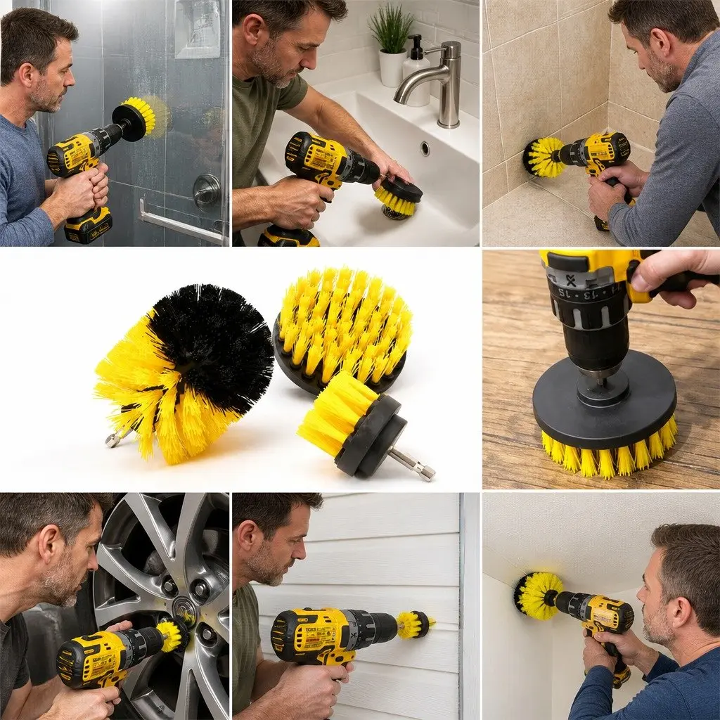 Electric Drill Cleaning Brush Head Set Three-Piece White Black Blue Yellow Red Green 2 3.5 4 Inch Medium Stiffness Nylon Bristles