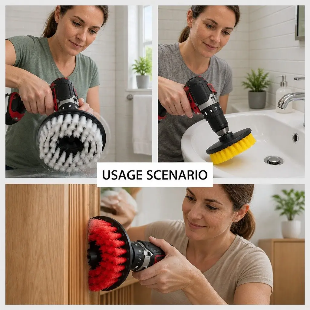 Electric Drill Cleaning Brush Head Set Three-Piece White Black Blue Yellow Red Green 2 3.5 4 Inch Medium Stiffness Nylon Bristles