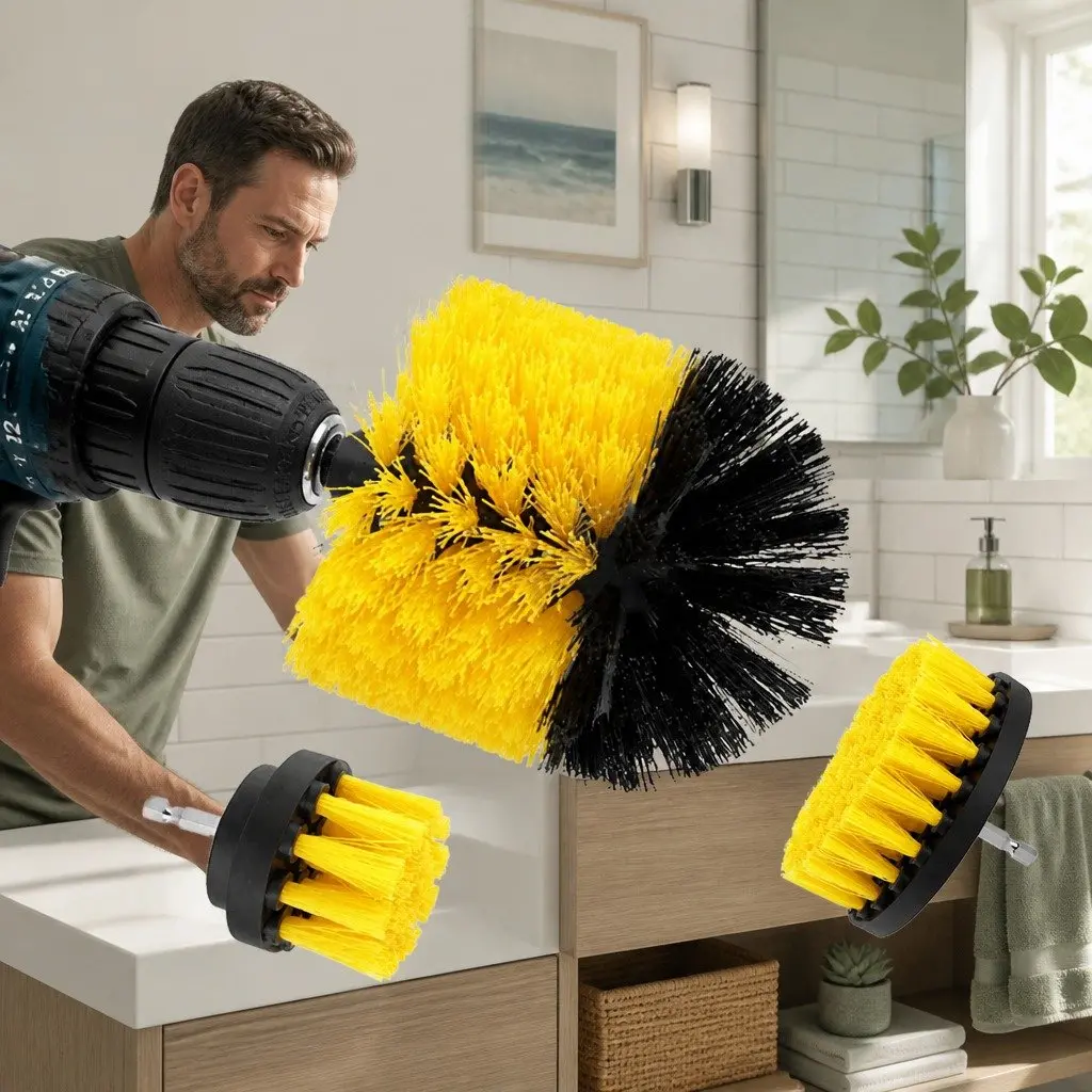 Electric Drill Cleaning Brush Head Set Three-Piece White Black Blue Yellow Red Green 2 3.5 4 Inch Medium Stiffness Nylon Bristles