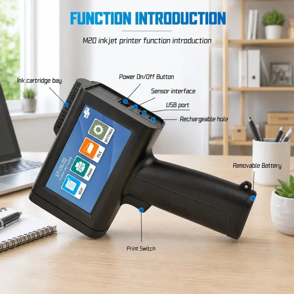 Inkjet Printer Portable Handheld Large Font 600DPI Bluetooth 4.3 Inch Touch Screen