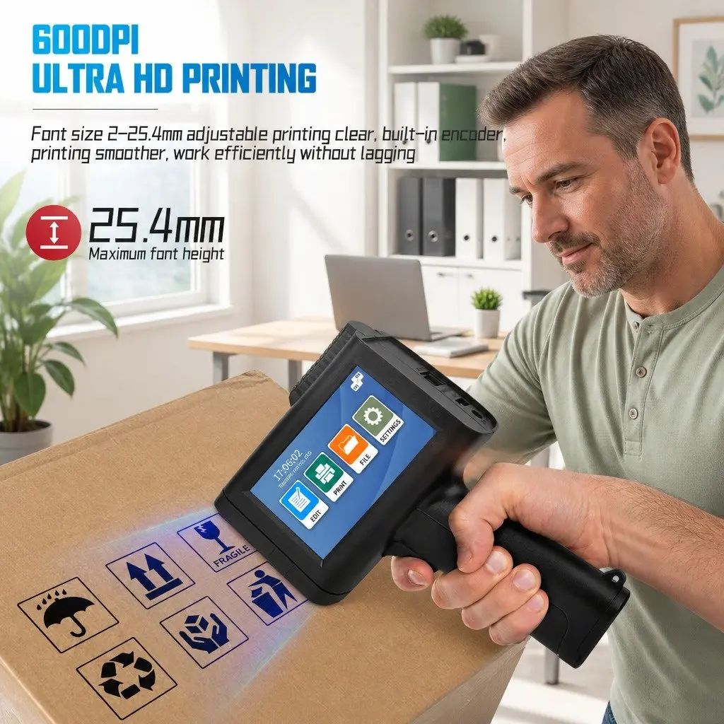 Inkjet Printer Portable Handheld Large Font 600DPI Bluetooth 4.3 Inch Touch Screen