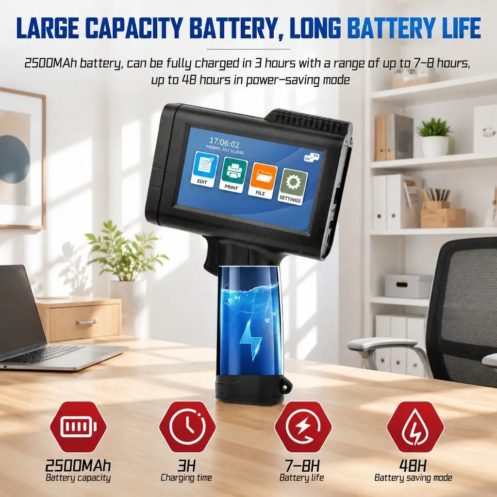Inkjet Printer Portable Handheld Large Font 600DPI Bluetooth 4.3 Inch Touch Screen