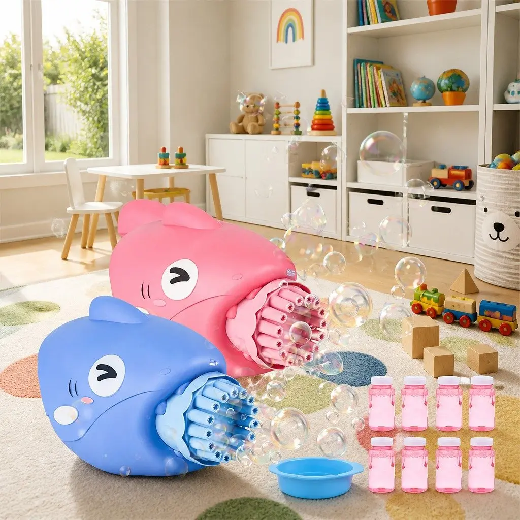 Bubble Gun Blue 15-Hole Automatic Hand-Held Outdoor Toy for Kids