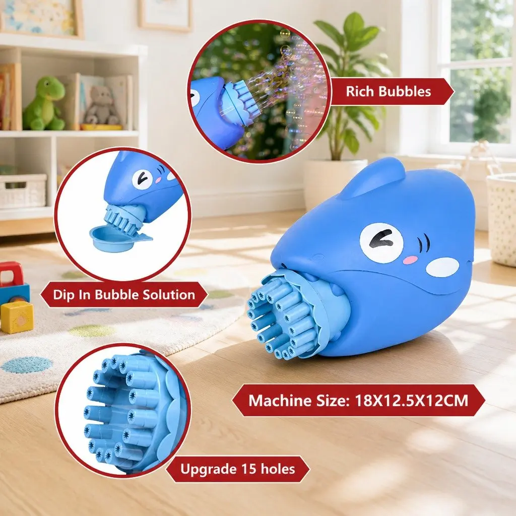 Bubble Gun Blue 15-Hole Automatic Hand-Held Outdoor Toy for Kids