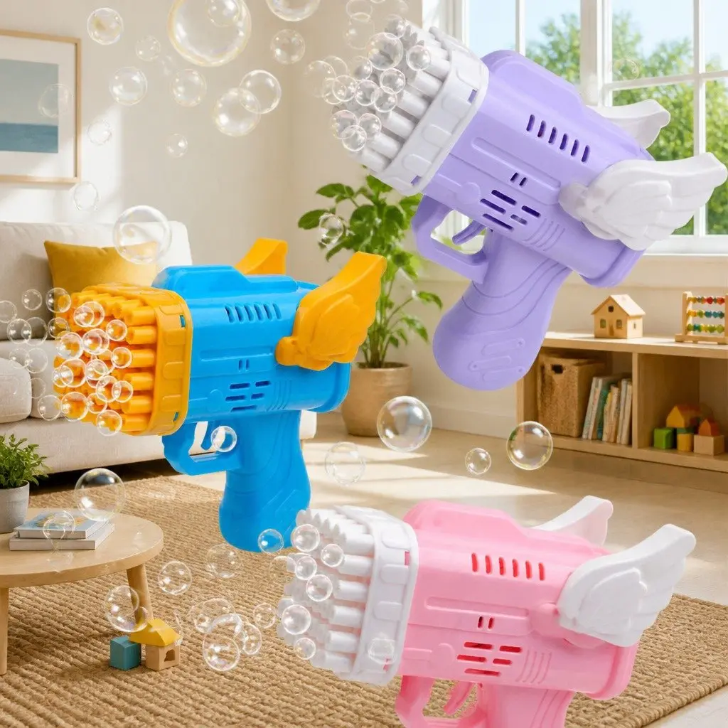 42 Hole Angel Wing Bubble Blowing Gun Automatic Launcher Toy Purple