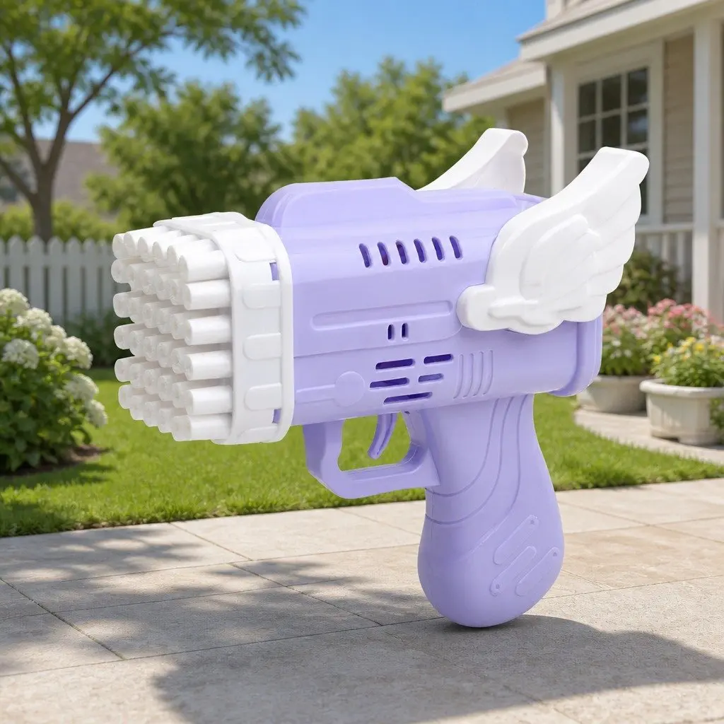 42 Hole Angel Wing Bubble Blowing Gun Automatic Launcher Toy Purple
