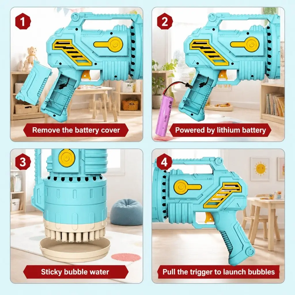Bubble Gun Blue Handheld Toy 69 Holes Lightweight Rechargeable
