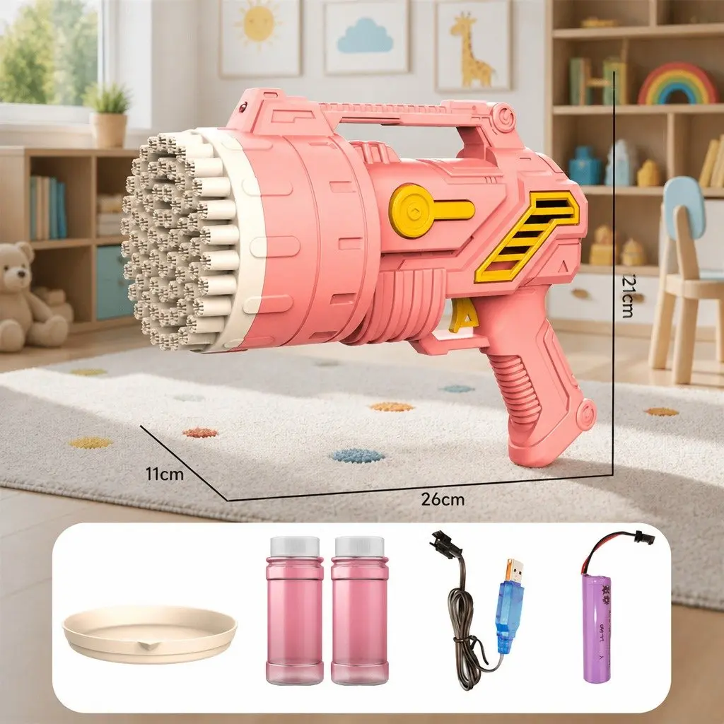 Bubble Gun Pink 69 Hole Luminous Hand-Held Toy