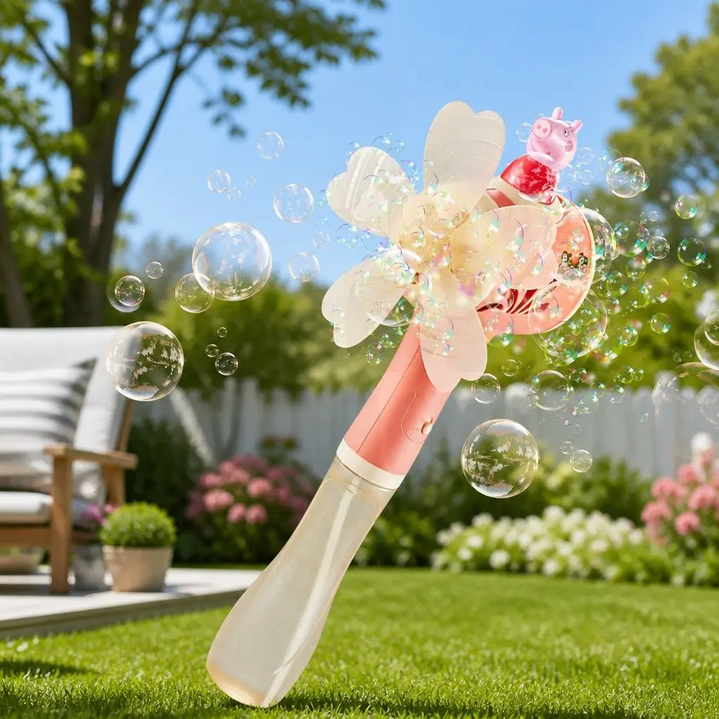 Bubble Machine Hand-Held Stick Electric Toy Windmill Wand Pink Kids Fun Outdoor