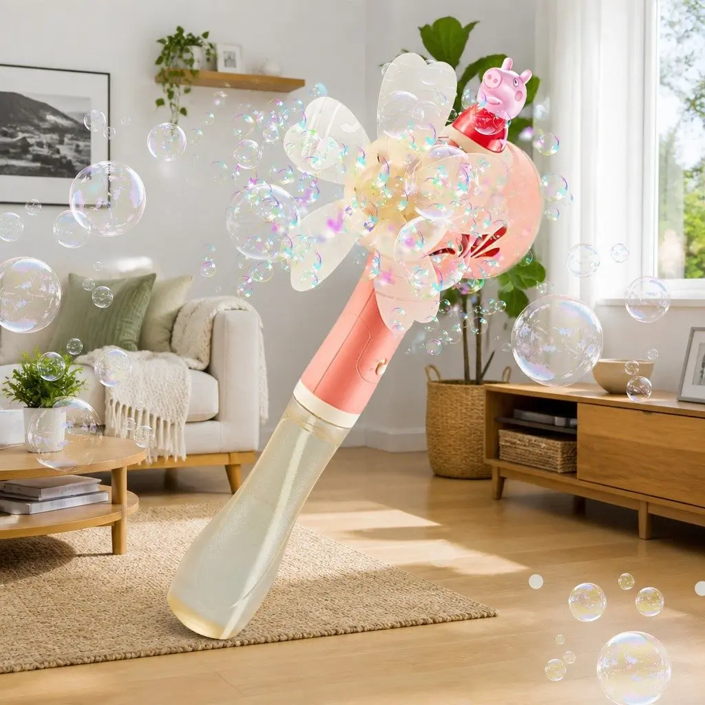 Bubble Machine Hand-Held Stick Electric Toy Windmill Wand Pink Kids Fun Outdoor