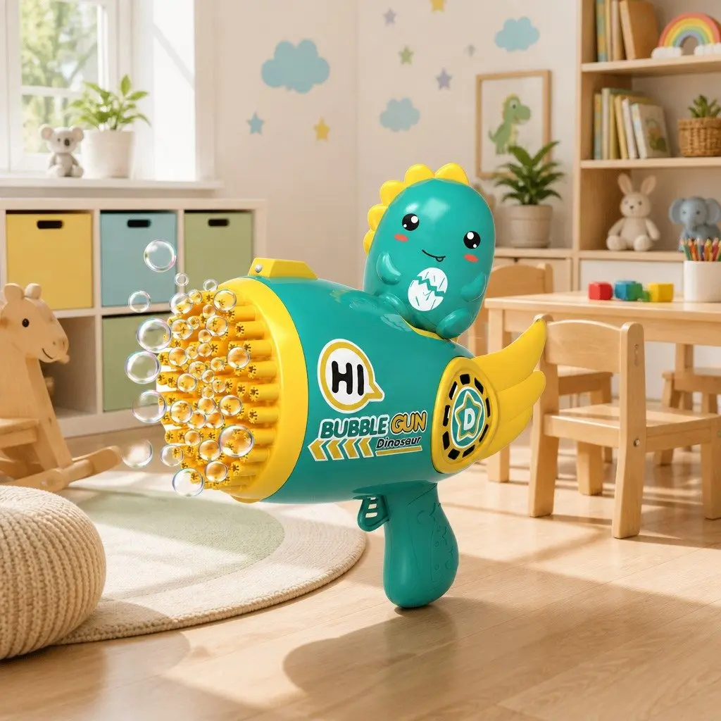 Bubble Toy Green 24x14.8x24cm Automatic 69-Hole Cartoon Machine for Kids Outdoor Play