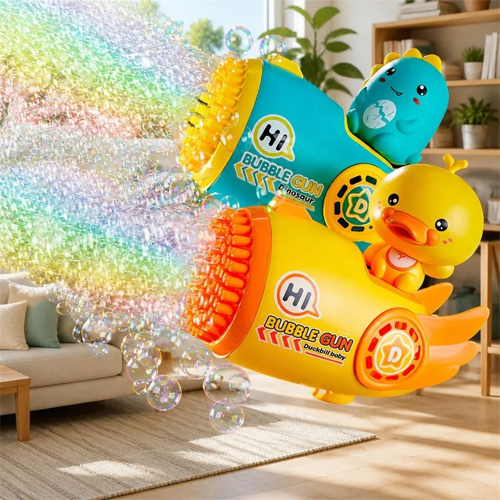 Automatic Bubble Gun Toy Outdoor Soap Machine 69-Hole Yellow Duck Cartoon