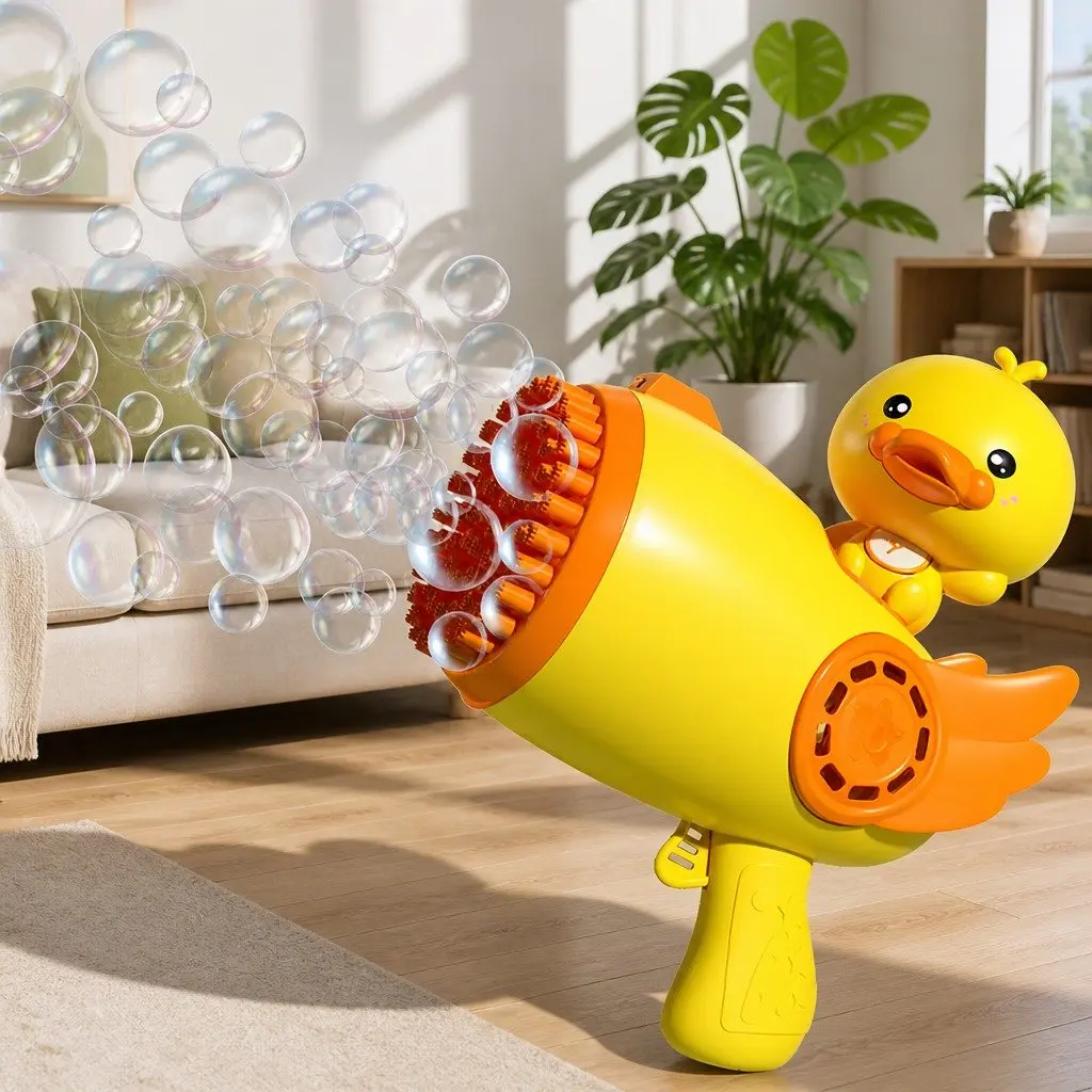 Automatic Bubble Gun Toy Outdoor Soap Machine 69-Hole Yellow Duck Cartoon