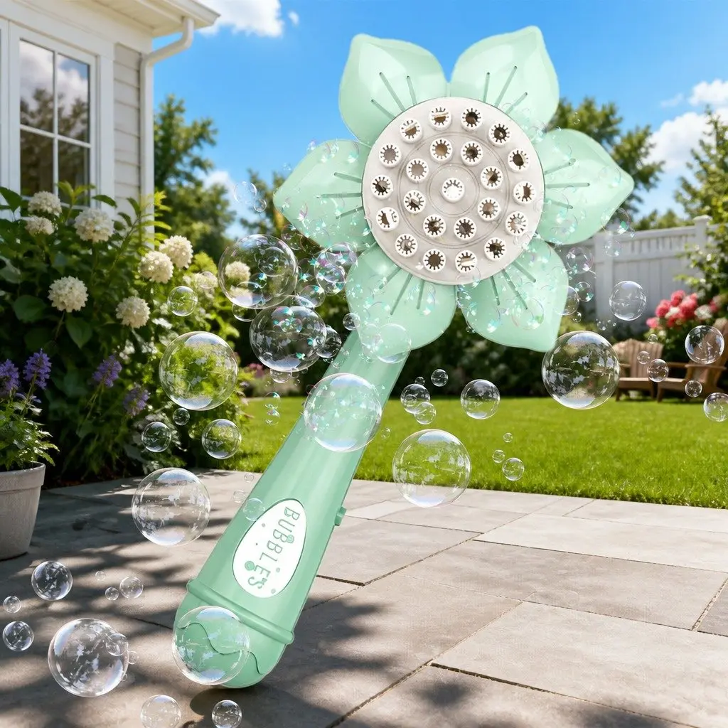 Bubble Gun Toy Sunflower Stick Shower Machine 23 Hole Children's Toy Green