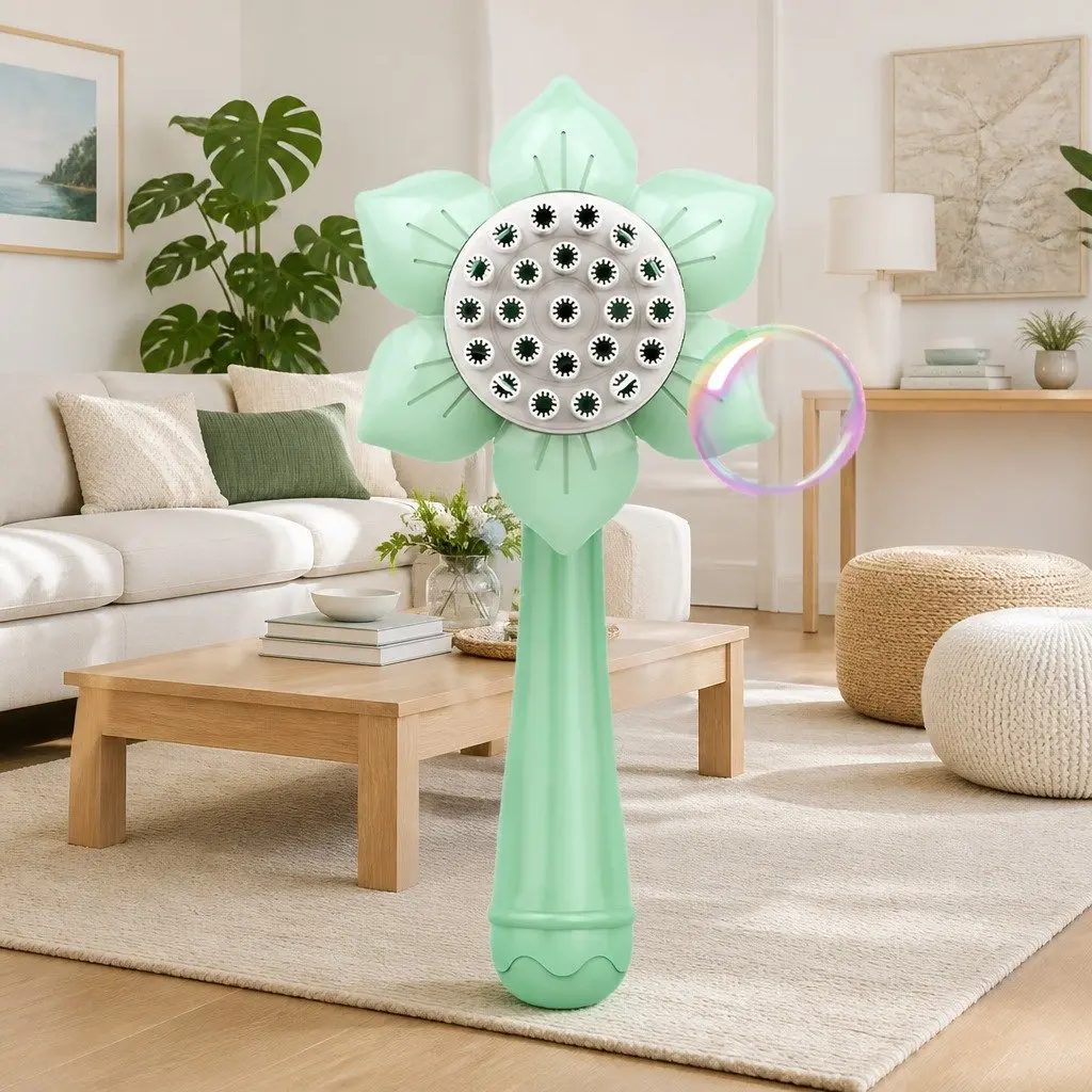 Bubble Gun Toy Sunflower Stick Shower Machine 23 Hole Children's Toy Green