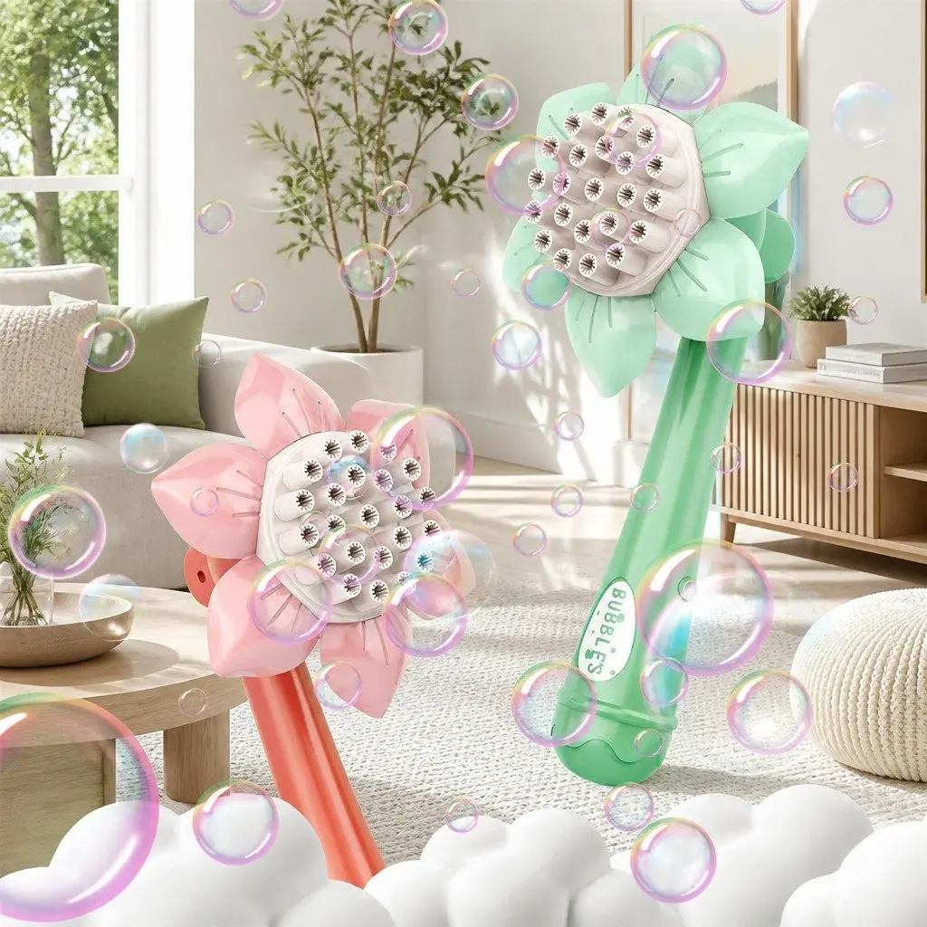 Bubble Gun Toy Sunflower Stick Shower Machine 23 Hole Children's Toy Green