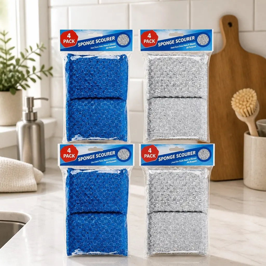 Kitchen Scourer Sponge Metallic Wire 13cm Soft Sponge Interior 16 Pack