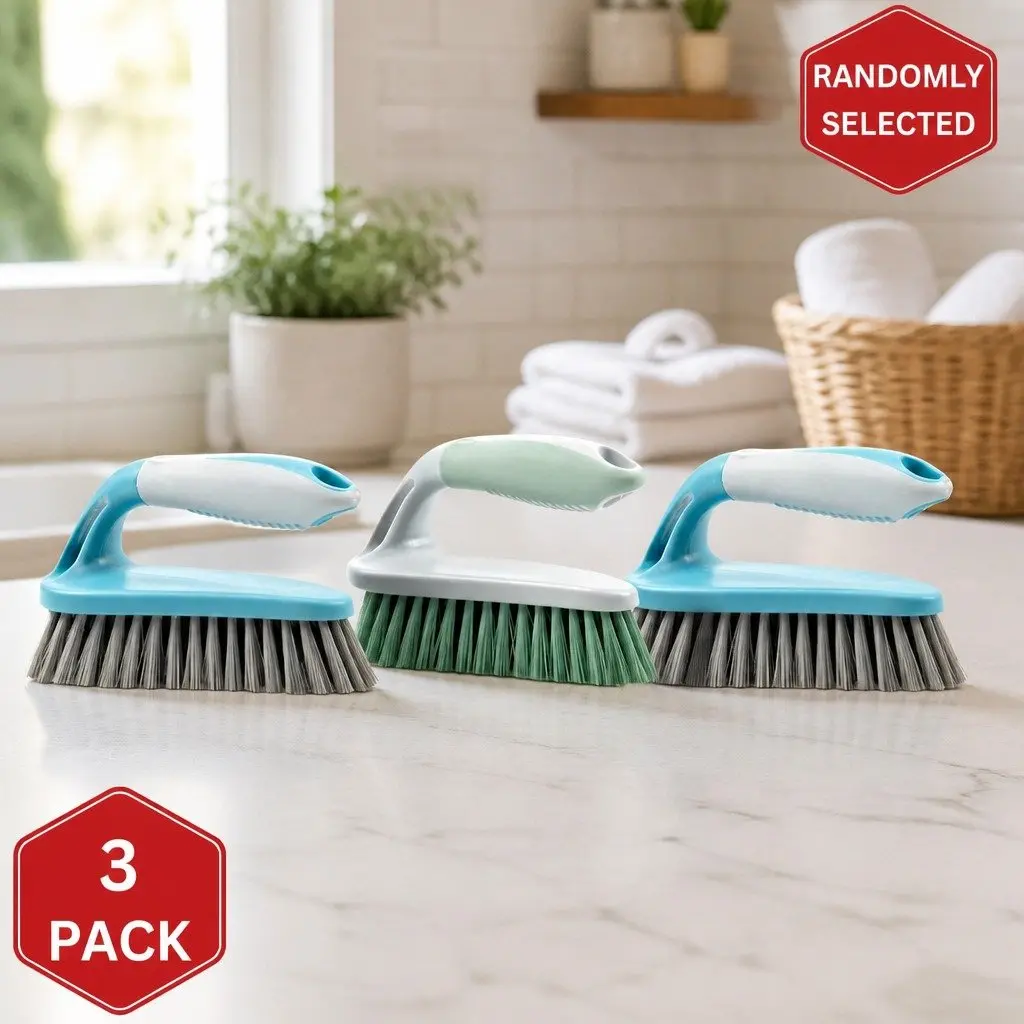 Heavy Duty Scrub Brushes 15cm Stiff Bristles Ergonomic Handle 3 Pack for Bathroom Kitchen Cleaning