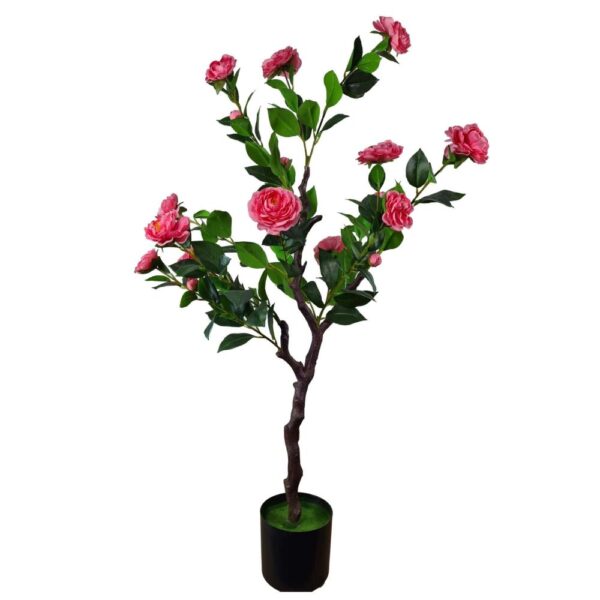 Fanno-Artificial Flowering Pink Camellia Tree Indoor Faux Plant 100cm Home Decor