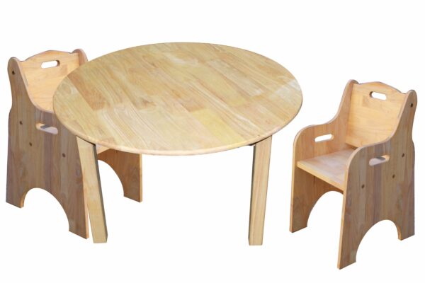 Fanno-Children's Furniture Set Round Table and 2 Toddler Chairs Rubberwood Natural Finish