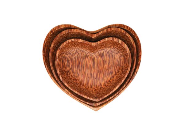 Fanno-Set of 3 Coconut Wood Heart Shaped Serving Trays Natural Durable Eco-Friendly