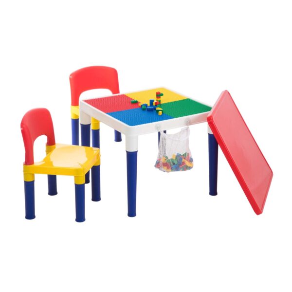 Fanno-Children's 2-in-1 Building Blocks Table and Chairs Set with 100 Compatible Blocks