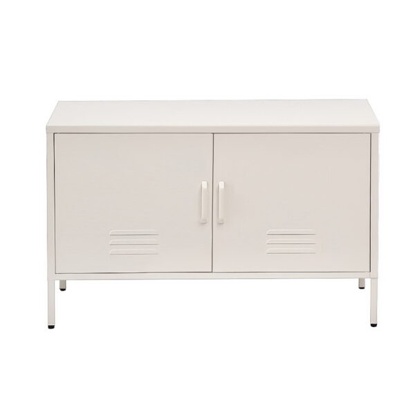 Fanno-Metal Buffet Sideboard Storage Cabinet with Adjustable Shelves and Hooks White