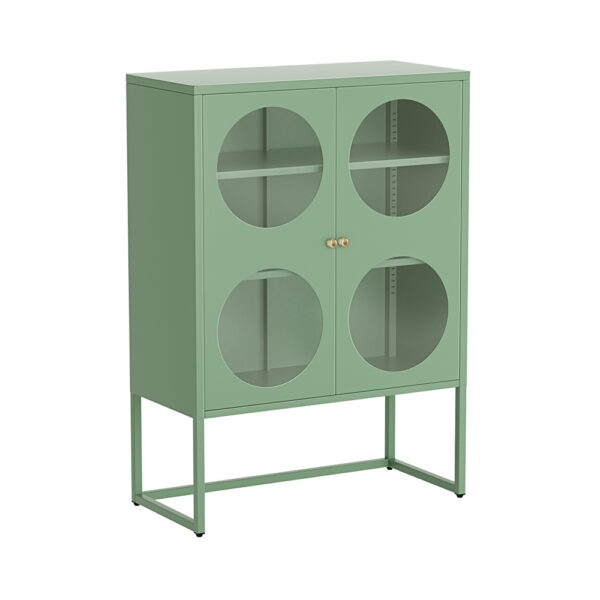 Fanno-Buffet Sideboard Storage Cabinet with Glass Doors Adjustable Shelves Light Green